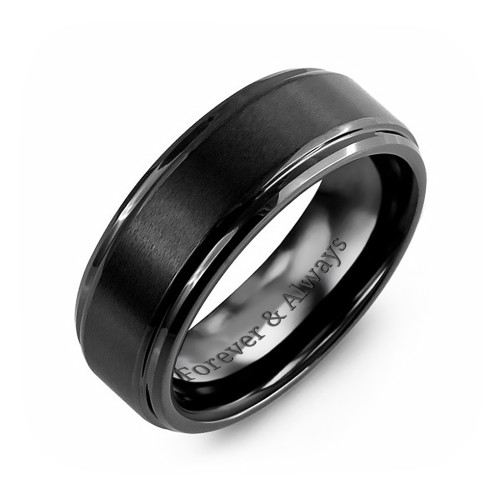 Men's Brushed Ceramic Ring with Beveled Edges