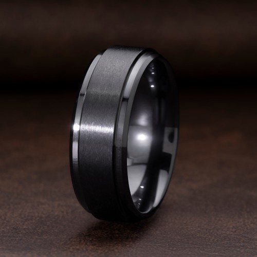 Men's Brushed Ceramic Ring with Beveled Edges – Ceramic