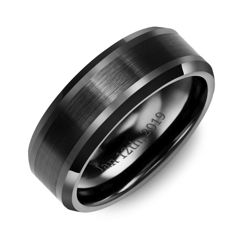 Men's Dual Finish Black Ceramic Band With Beveled Edges – Ceramic