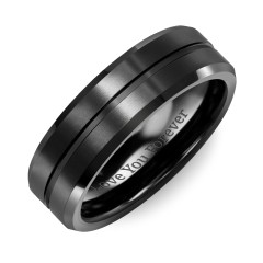 Men's Carved Satin Black Ceramic Band With Beveled Edges
