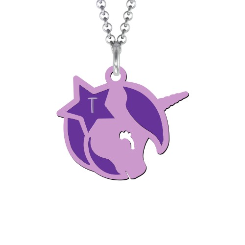 Kids Engraved 2 Colour Acrylic Unicorn Necklace with Star