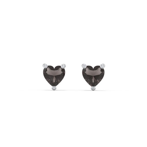 Kids Heart Birthstone Stud Earrings – Sterling Silver with Smokey Quartz