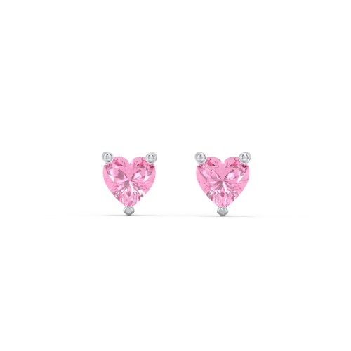 Kids Heart Birthstone Stud Earrings – Sterling Silver with Pink Tourmaline