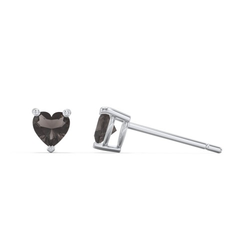 Kids Heart Birthstone Stud Earrings – Sterling Silver with Smokey Quartz