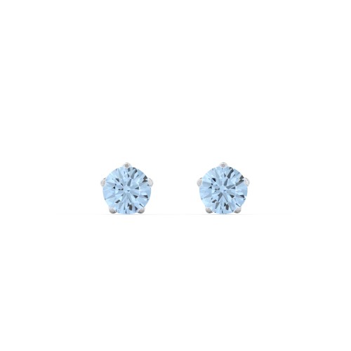 Kids 5 Prong Birthstone Stud Earrings – Sterling Silver with Blue Topaz