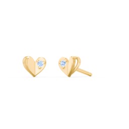 Kids Folded Heart Stud Earrings with Gemstones in 9K Solid Yellow Gold with Fancy Blue Premium Zirconia