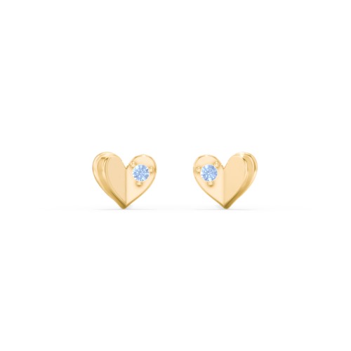 Kids Folded Heart Stud Earrings with Gemstones – 9kt Yellow Gold with Fancy Blue Premium Zirconia