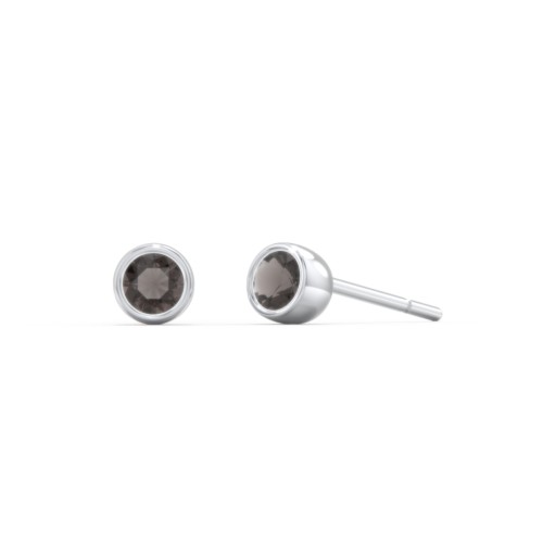 Kids Bezel Set Birthstone Stud Earrings – Sterling Silver with Smokey Quartz