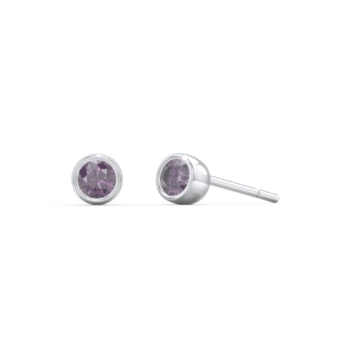 Kids Bezel Set Birthstone Stud Earrings – Sterling Silver with Alexandrite
