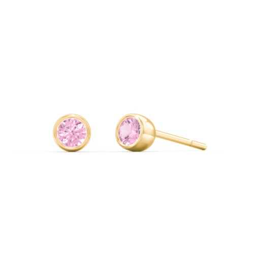 Kids Bezel Set Birthstone Stud Earrings – 9kt Yellow Gold with Pink Tourmaline