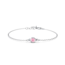 Kids and Baby Bezel Set Birthstone Bracelet in 925 Sterling Silver with Pink Tourmaline
