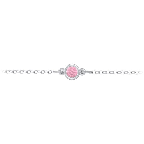 Kids and Baby Bezel Set Birthstone Bracelet – Sterling Silver with Pink Tourmaline