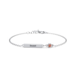 Kids and Baby Engravable Bar Bracelet with Bezel Set Stone in 925 Sterling Silver with Garnet