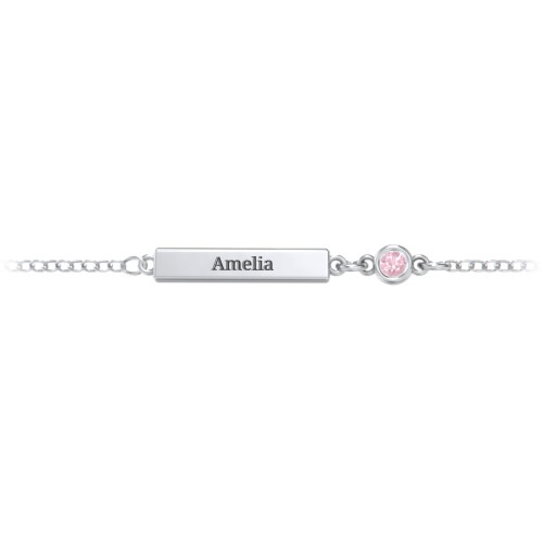Kids and Baby Engravable Bar Bracelet with Bezel Set Stone – Sterling Silver with Pink Tourmaline