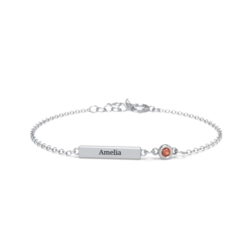 Kids and Baby Engravable Bar Bracelet with Bezel Set Stone – Sterling Silver with Garnet