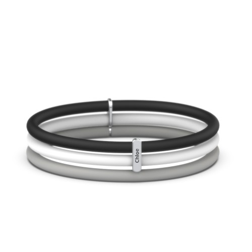 Engravable Vertical Bar Charm Silicone Bracelet Set - Double Style