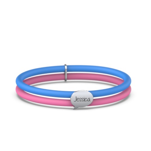 Engravable Speech Bubble Charm Silicone Bracelet Set – Double Style