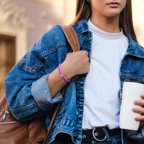 Engravable Sideways Heart Charm Silicone Bracelet Set - Double Style