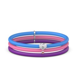 Engravable Heart and Birthstone Charm Silicone Bracelet Set - Double Style