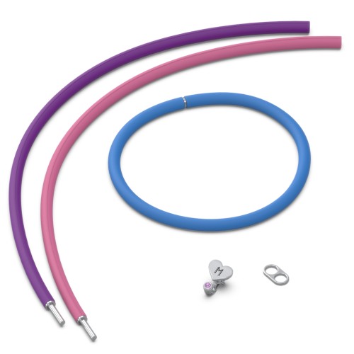 Engravable Heart and Birthstone Charm Silicone Bracelet Set - Double Style