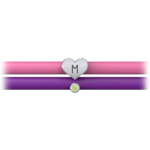 Engravable Heart and Birthstone Charm Silicone Bracelet Set - Double Style