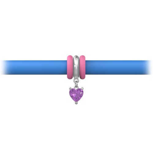 Personalised Heart Gemstone Charm Silicone Bracelet Set - Single Style – Sterling Silver with Amethyst