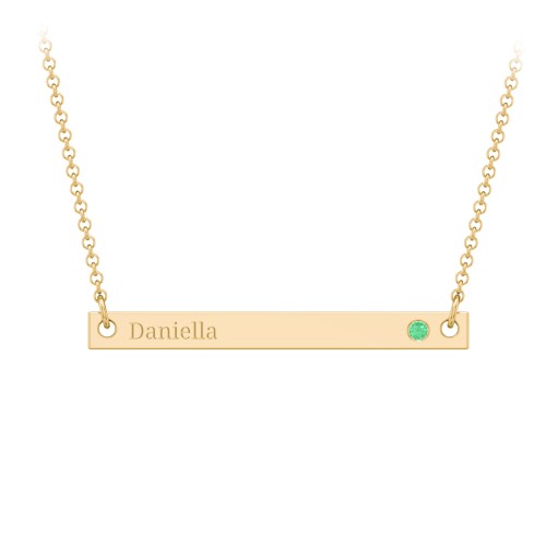 Kids Birthstone Name Bar Pendant – 9kt Yellow Gold with Emerald