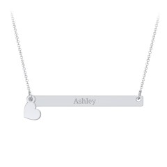 Kids Engravable Bar Necklace with Heart Charm – Sterling Silver
