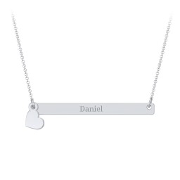 Kids Engravable Bar Necklace with Heart Charm in 925 Sterling Silver