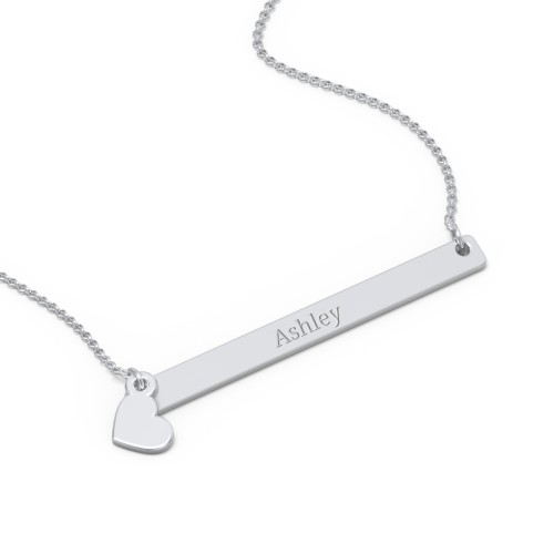 Kids Engravable Bar Necklace with Heart Charm – Sterling Silver