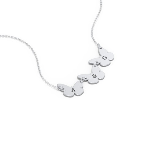 Kids Engravable Initial 3 Butterfly Necklace
