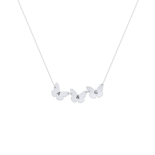 Kids Engravable Initial 3 Butterfly Necklace