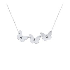 Kids Engravable Initial 3 Butterfly Necklace – Sterling Silver