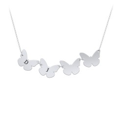 Kids Engravable Initial 4 Butterfly Necklace in 925 Sterling Silver