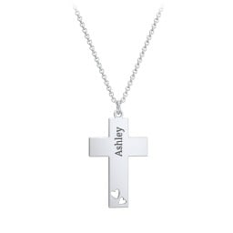 Kids Engravable Double Heart Cross Necklace