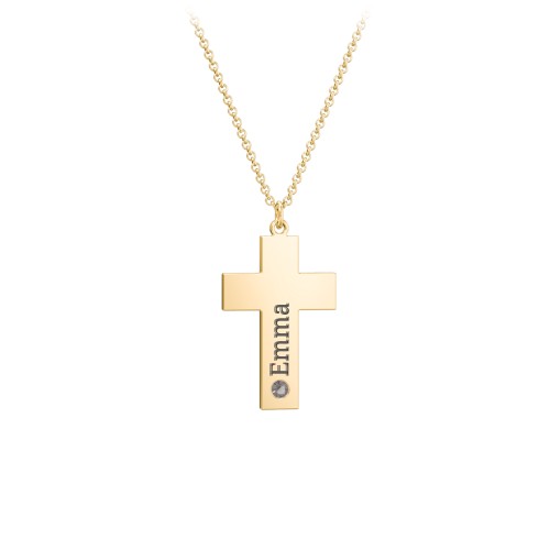 Kids Engravable Birthstone Cross Necklace