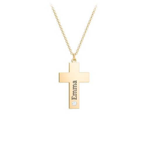 Kids Engravable Birthstone Cross Necklace