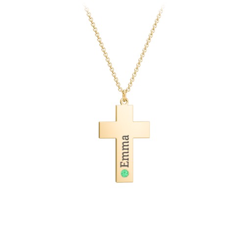 Kids Engravable Birthstone Cross Necklace