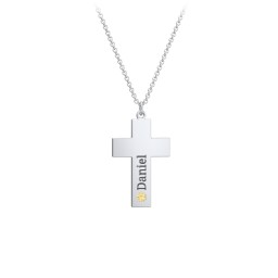 Kids Engravable Birthstone Cross Necklace in 925 Sterling Silver with Citrine