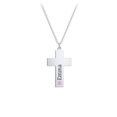 Kids Engravable Birthstone Cross Necklace – 9kt Yellow Gold with Amethyst