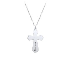 Kids Engravable Trefoil Cross Charm Necklace – Sterling Silver