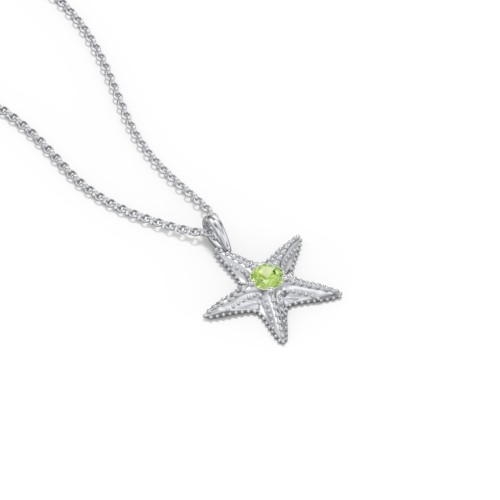 Kids Starfish Birthstone Charm Necklace – Sterling Silver with Peridot