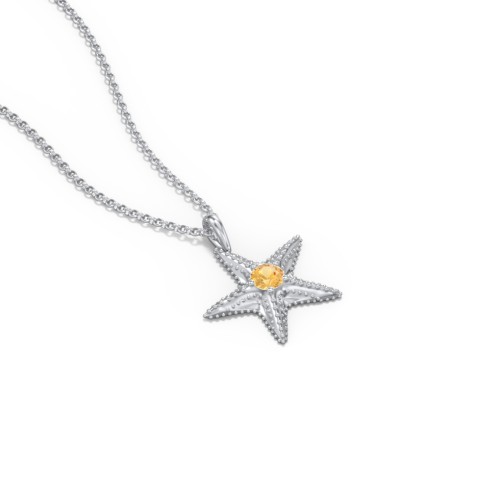 Kids Starfish Birthstone Charm Necklace – Sterling Silver with Citrine