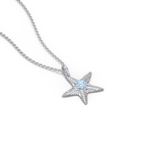 Kids Starfish Birthstone Charm Necklace – Sterling Silver with Blue Topaz