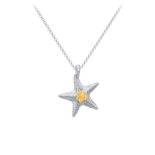 Kids Starfish Birthstone Charm Necklace – Sterling Silver with Citrine