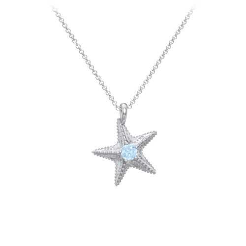 Kids Starfish Birthstone Charm Necklace – Sterling Silver with Blue Topaz