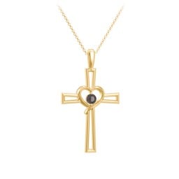 Kids Cross and Heart Pendant with Birthstone