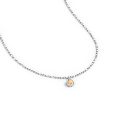 Kids Birthstone Charm Necklace with 1 Stone – Sterling Silver with Citrine