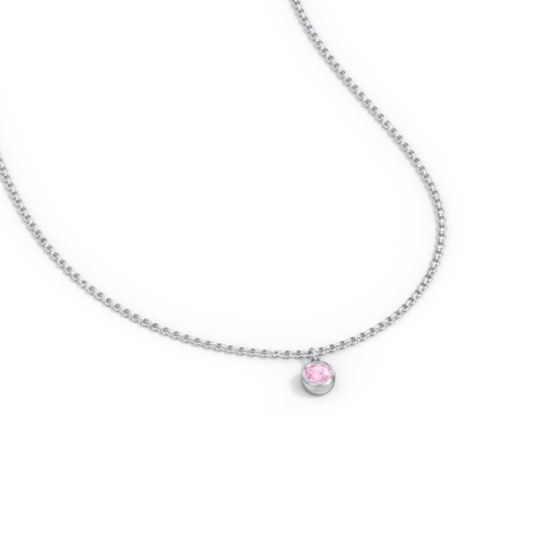 Kids Birthstone Charm Necklace with 1 Stone – Sterling Silver with Pink Tourmaline