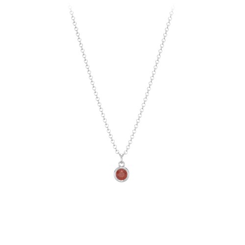 Kids Birthstone Charm Necklace with 1 Stone – Sterling Silver with Garnet